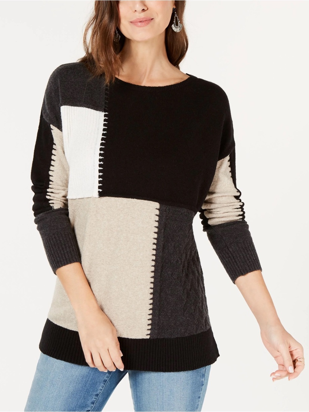 NWT Style & Co Colorblock Patch Sweater